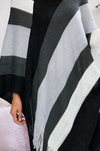 Hdf2099 - Color Block Fringe Poncho.