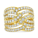 10K Yellow Gold 3.00 Cttw Diamond Multi Row Bypass Wave Cocktail Band Ring (J-K Color, I1-I2 Clarity).