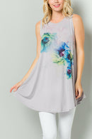 Sleeveless Tunic Dress With Floral Print Sublimation.