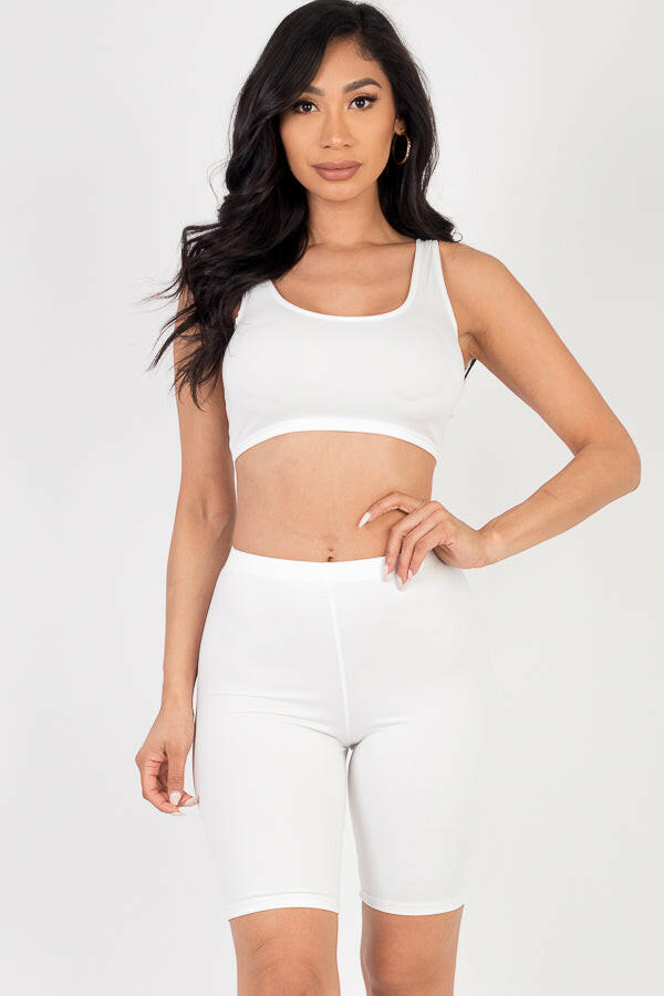 Solid Color Crop Tank Top & Biker Shorts Active Set (CAPELLA)