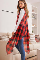 Hdf2567 - Plaid Knee Length Kimono Cardigan.