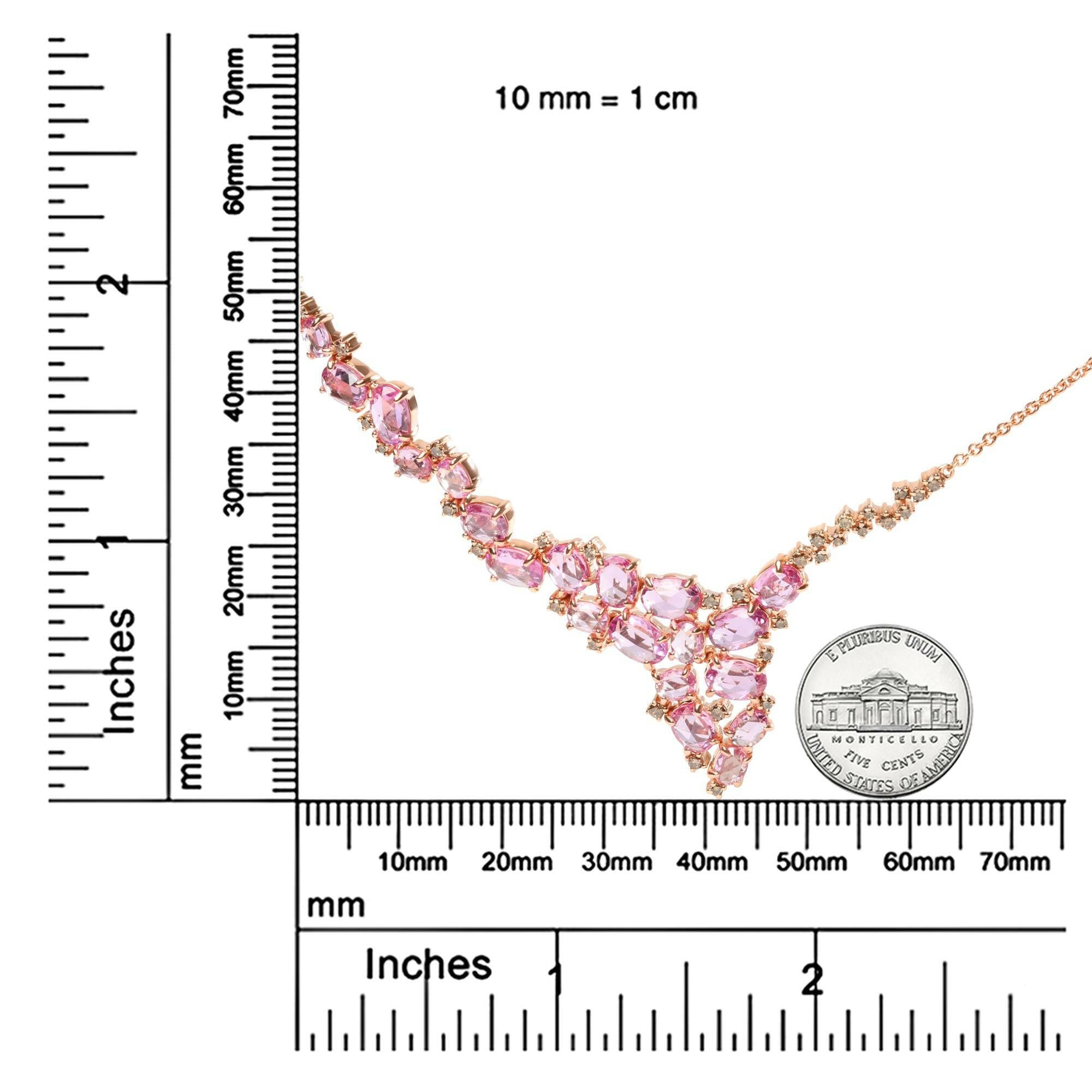 18K Rose Gold 1/2 Cttw Brown Diamond and Multi-Size Oval Pink Sapphire Cluster Cascade Statement Station Necklace (Brown.