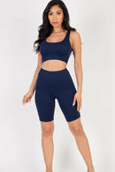 Solid Color Crop Tank Top & Biker Shorts Active Set (CAPELLA).