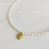 Pearl and Gold Bauble Heart Necklace.