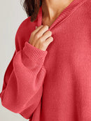 Double Take Side Slit Round Neck Long Sleeve Sweater.