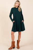 Mittoshop Mock Neck Long Sleeve Dress with Pockets.