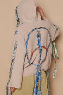 POL Contrast Thread Peace Back Hooded Sweater.