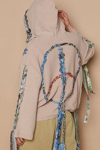 POL Contrast Thread Peace Back Hooded Sweater.