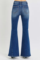 RISEN Distressed Button-Fly Flare Jeans.