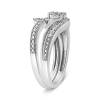 .925 Sterling Silver 1/3ct Cttw Multi-Diamond Bypass Vintage-Style Bridal Set Ring and Band (I-J Color, I3 Clarity).