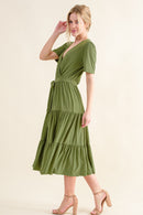 And The Why Soft Short Sleeve Tiered Midi Dress.