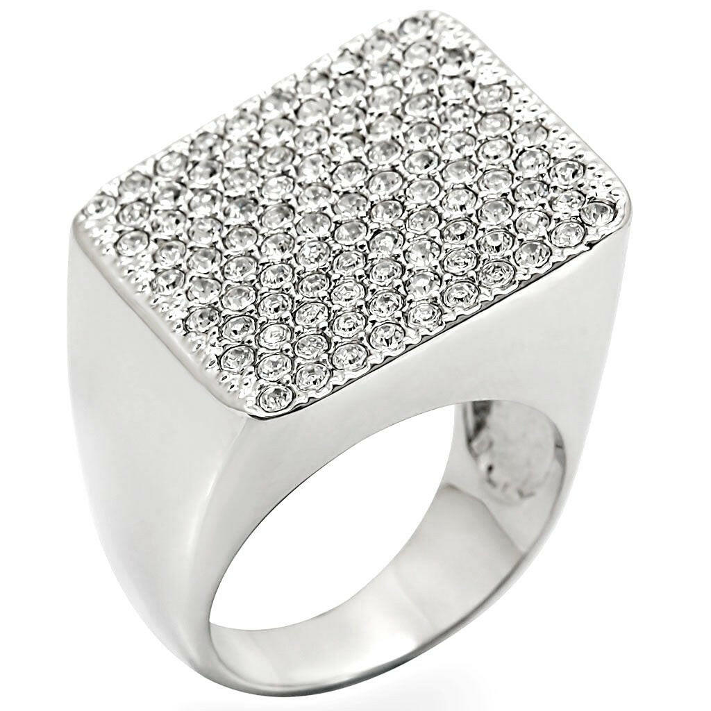 1W035 Rhodium Brass Ring With Top Grade Crystal in Clear