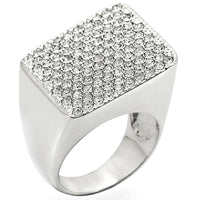 1W035 Rhodium Brass Ring With Top Grade Crystal in Clear.