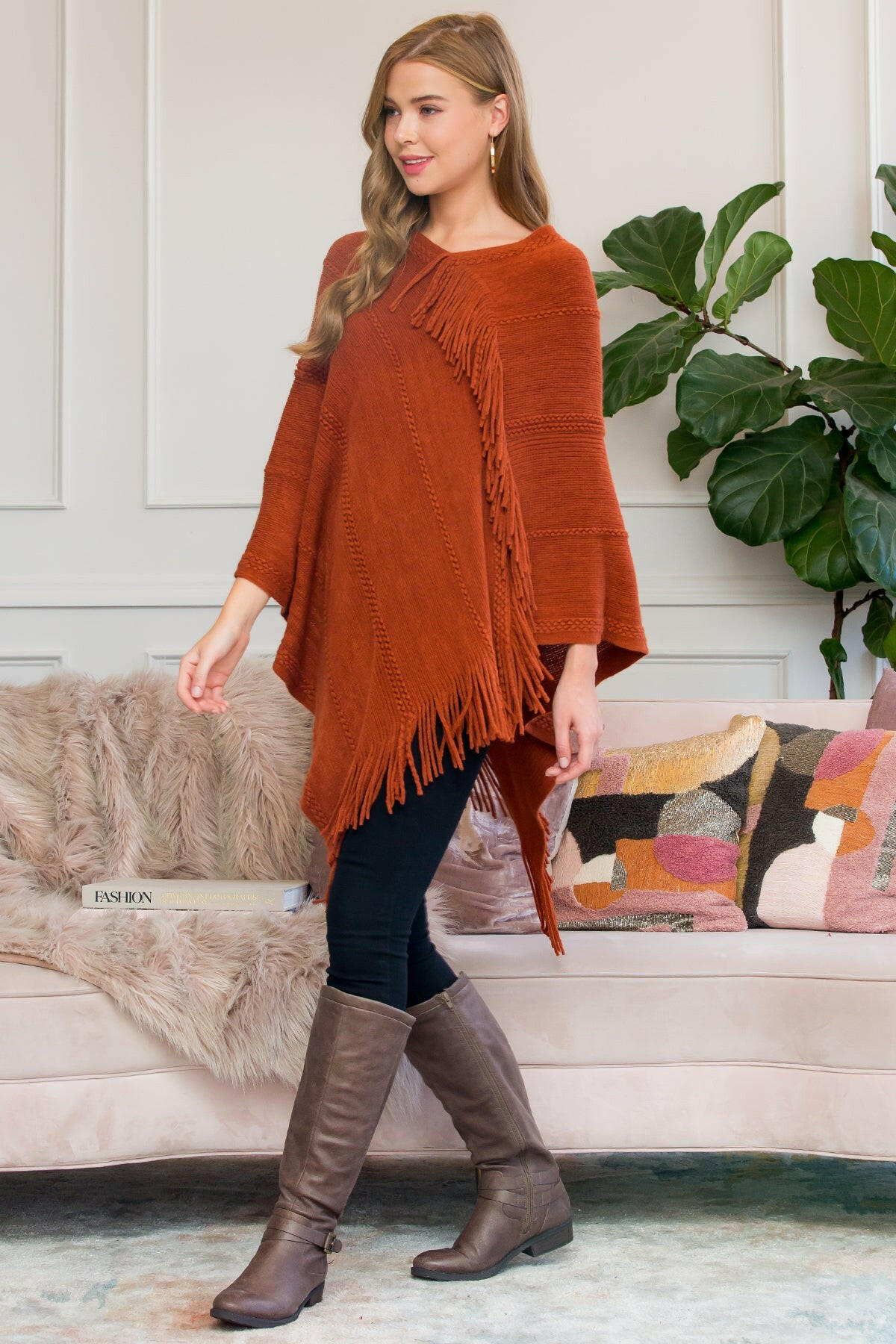 Asymmetric Fringe Poncho.