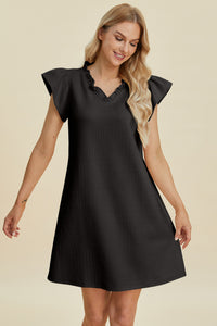 Double Take Full Size Ruffled V-Neck Cap Sleeve Dress.