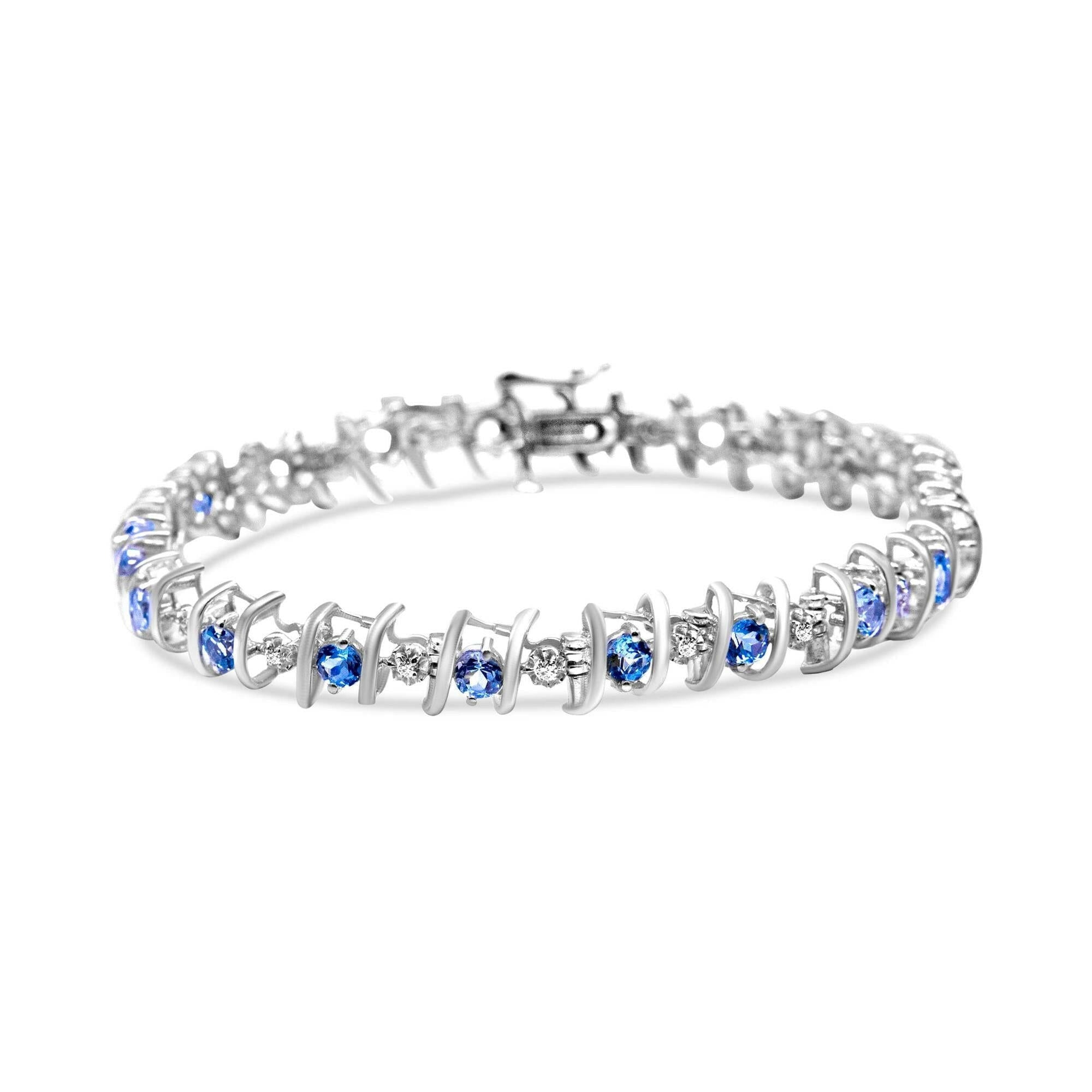 .925 Sterling Silver Lab-Grown Birthstone and 1/6 Cttw Round Diamond Tennis Bracelet (H-I Color, I1-I2 Clarity).