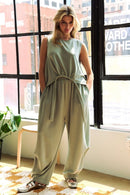 Davi & Dani Drawstring Hem Round Neck Tank and Pants Set.