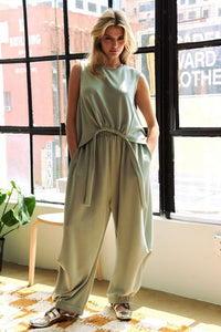 Davi & Dani Drawstring Hem Round Neck Tank and Pants Set.