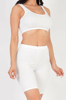 Solid Color Crop Tank Top & Biker Shorts Active Set (CAPELLA)