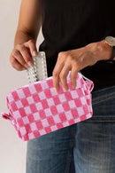 Zenana Checkered Pattern Knitted Cosmetic Pouch.