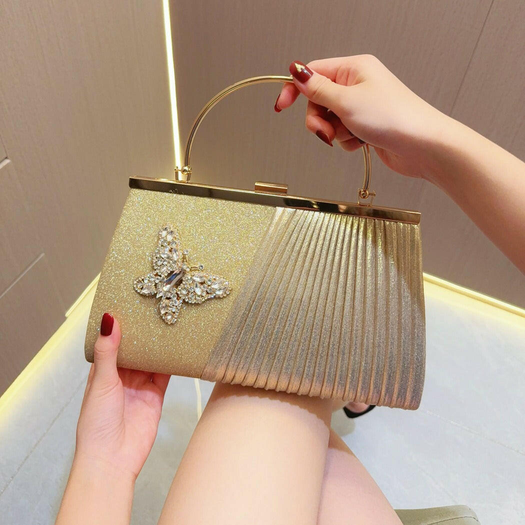 Handbag Wedding Bag Clutch Bag Dress Bag Pleated Skew Dinner Party Party Diamond.