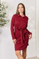 Culture Code Full Size Tie Front Half Zip Long Sleeve Shirt Dress.