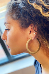 Alma Thick Flattened Metal Hoop Earrings, Gold