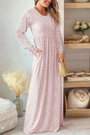 Leopard Round Neck Long Sleeve Maxi Dress