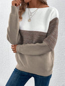 Color Block Drop Shoulder Long Sleeve Sweater.