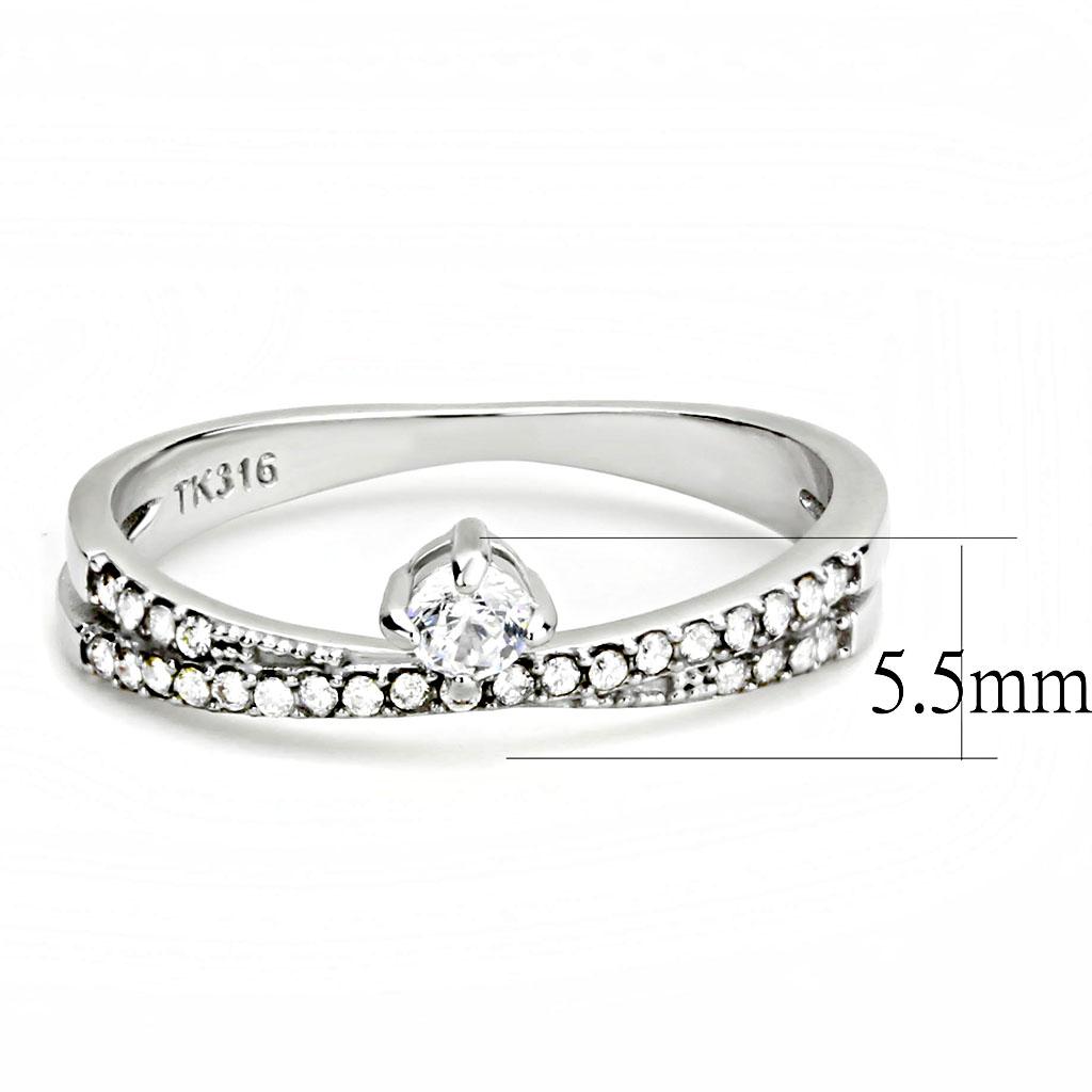 DA153 High Polished (No Plating) Stainless Steel Ring With AAA Grade CZ in Clear