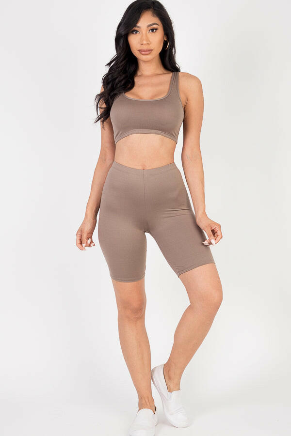 Solid Color Crop Tank Top & Biker Shorts Active Set (CAPELLA)