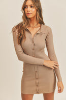 Mable Button Up Ribbed Mini Shirt Dress.