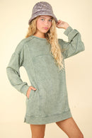 VERY J Mineral Washed Oversized Sweatshirt Mini Dress.