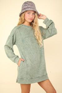 VERY J Mineral Washed Oversized Sweatshirt Mini Dress.