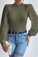 Mock Neck Lace Long Sleeve Top.