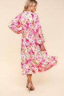 Haptics Full Size Floral Surplice Balloon Sleeve Dress with Side Pockets.