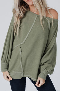 Exposed Seam Single Shoulder Long Sleeve Top.