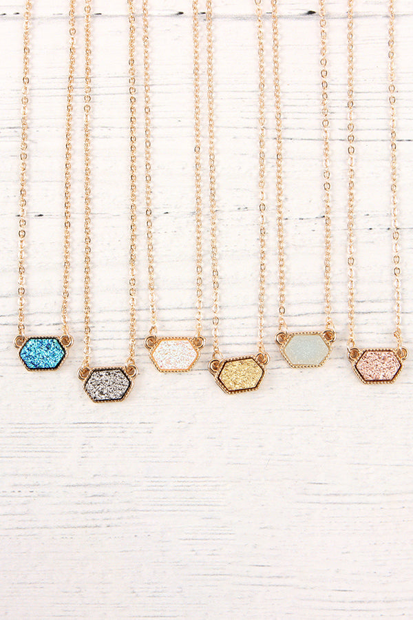 Druzy Hexagon  Necklaces With Stud Earrings