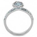 High Polished (No Plating) Stainless Steel Ring With AAA Grade CZ in Sea Blue