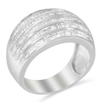 .925 Sterling Silver 1.0 Cttw Baguette-Cut Diamond 6-Row Channel Set Domed Tapered Cocktail Fashion Ring (H-I Color, I2-.