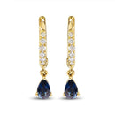 10K Yellow Gold Pear Blue Sapphire and 1/10 Cttw Diamond Drop and Dangle Huggy Hoop Earrings (H-I Color, I1-I2 Clarity).