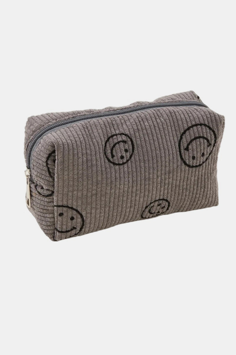 Zenana Smiley Face Corduroy Cosmetic Pouch.