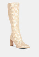 Prinkles Quilted Italian Block Heel Calf Boots.