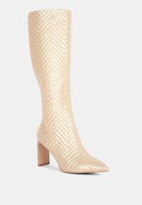 Prinkles Quilted Italian Block Heel Calf Boots.