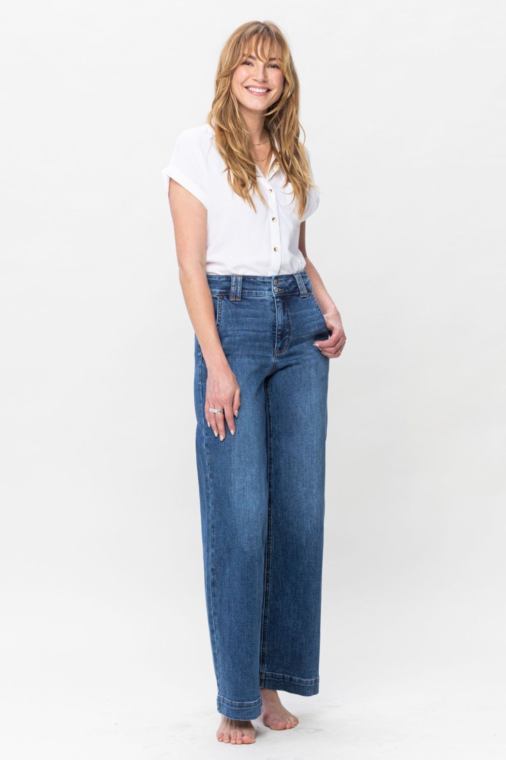 Judy Blue Full Size Double Button Wide Leg Jeans.