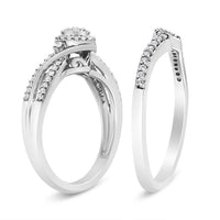 .925 Sterling Silver 1/3 Cttw Composite Diamond Frame Bypass Bridal Set Ring and Band (I-J Color, I2-I3 Clarity).