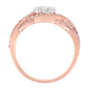 10K Rose Gold 3/4 Cttw Diamond Floral Cluster Head and Twisted Shank Cocktail  Ring (H-I Color, SI1-SI2 Clarity)-.