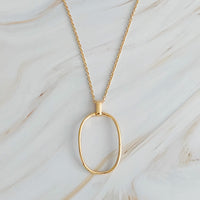 Sleek Oval Pendant Long Necklace.