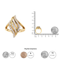 10K Yellow Gold 1/2 Cttw Round and Baguette Cut Diamond Cocktail Ring (H-I Color, I1-I2 Clarity).