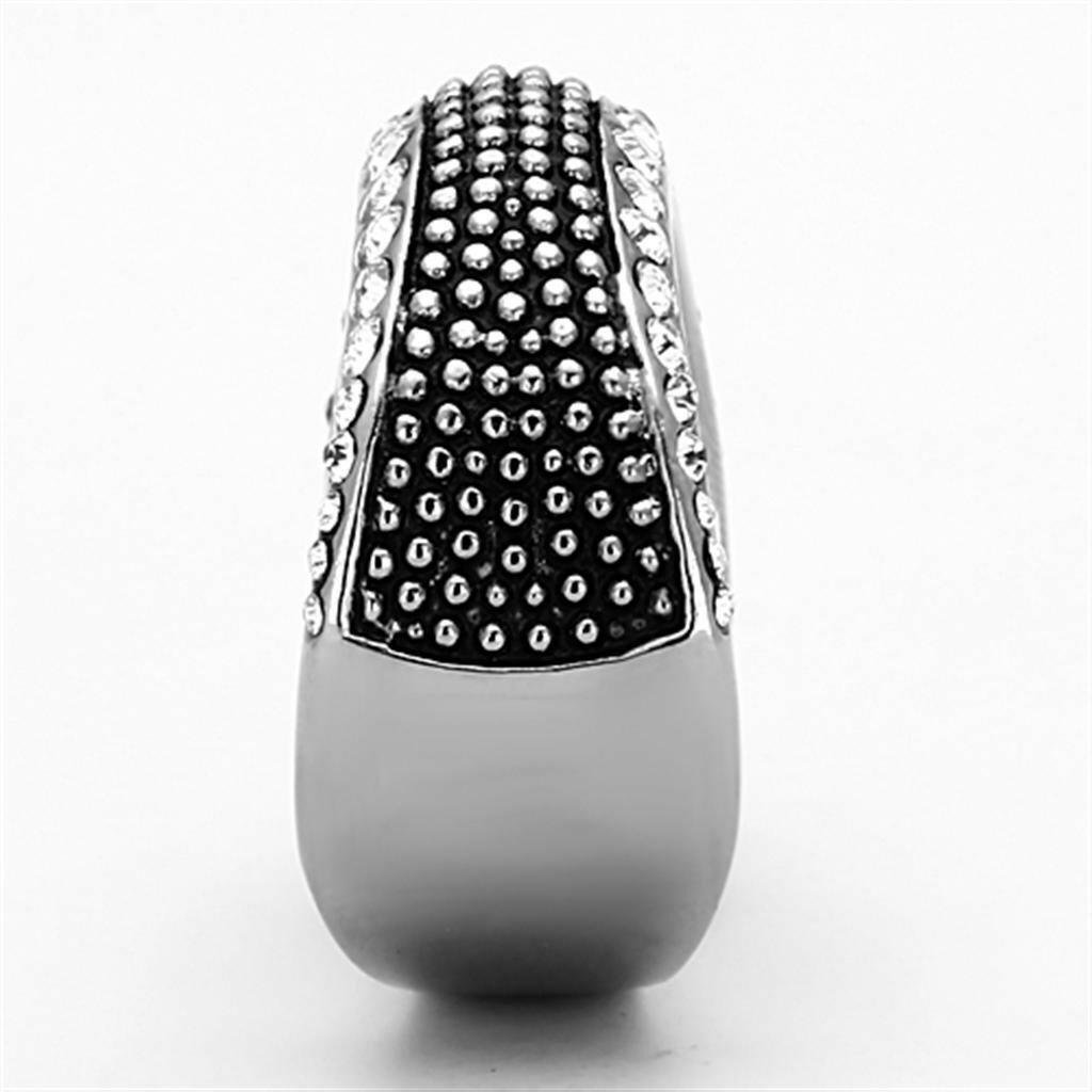 TK1216 High Polished (No Plating) Stainless Steel Ring With Top Grade Crystal in Clear.